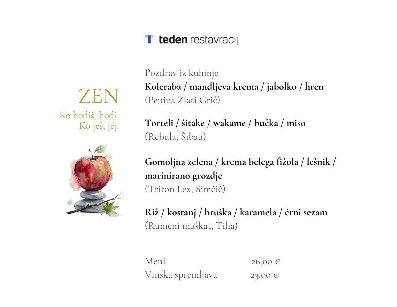 Jesenski teden restavracij - meni ZEN